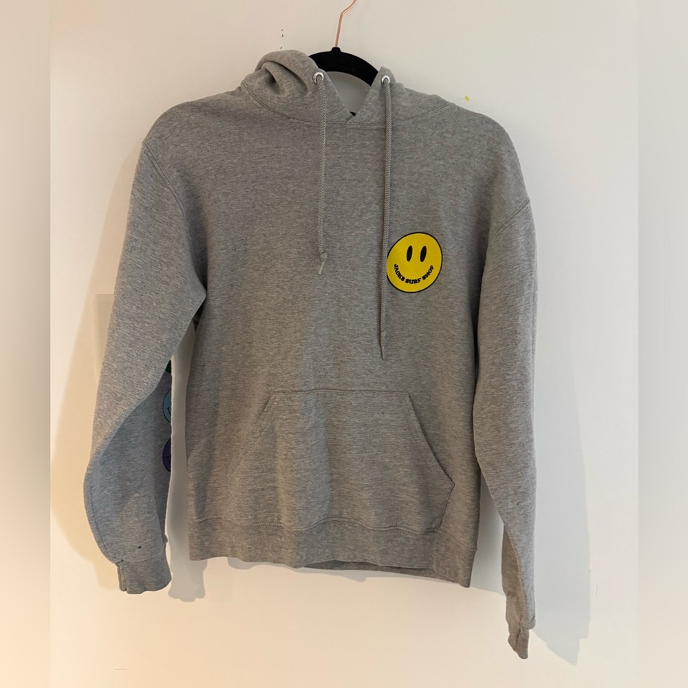 Cozy Gray Hoodie with Yellow Smiley Face